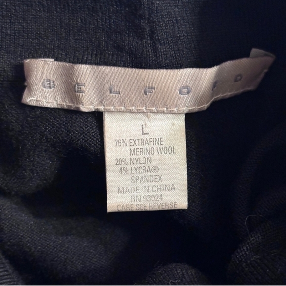 BELFORD Black Merino Wool Turtleneck Sweater Black Leather French Cuffs VINTAGE - Picture 7 of 8